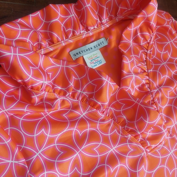 Gretchen Scott Ruffneck Dress Orange Pink Size Medium - Picture 2 of 8